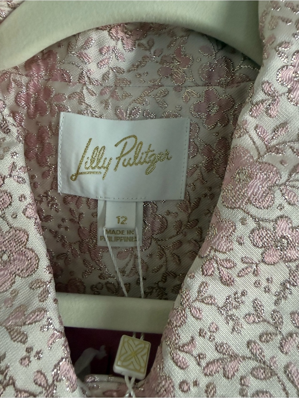 NWT Eloraina Brocade Jacket, Conch Shell Pink Ritsy Ditsy Metallic Brocade, S 12 - Picture 2 of 4